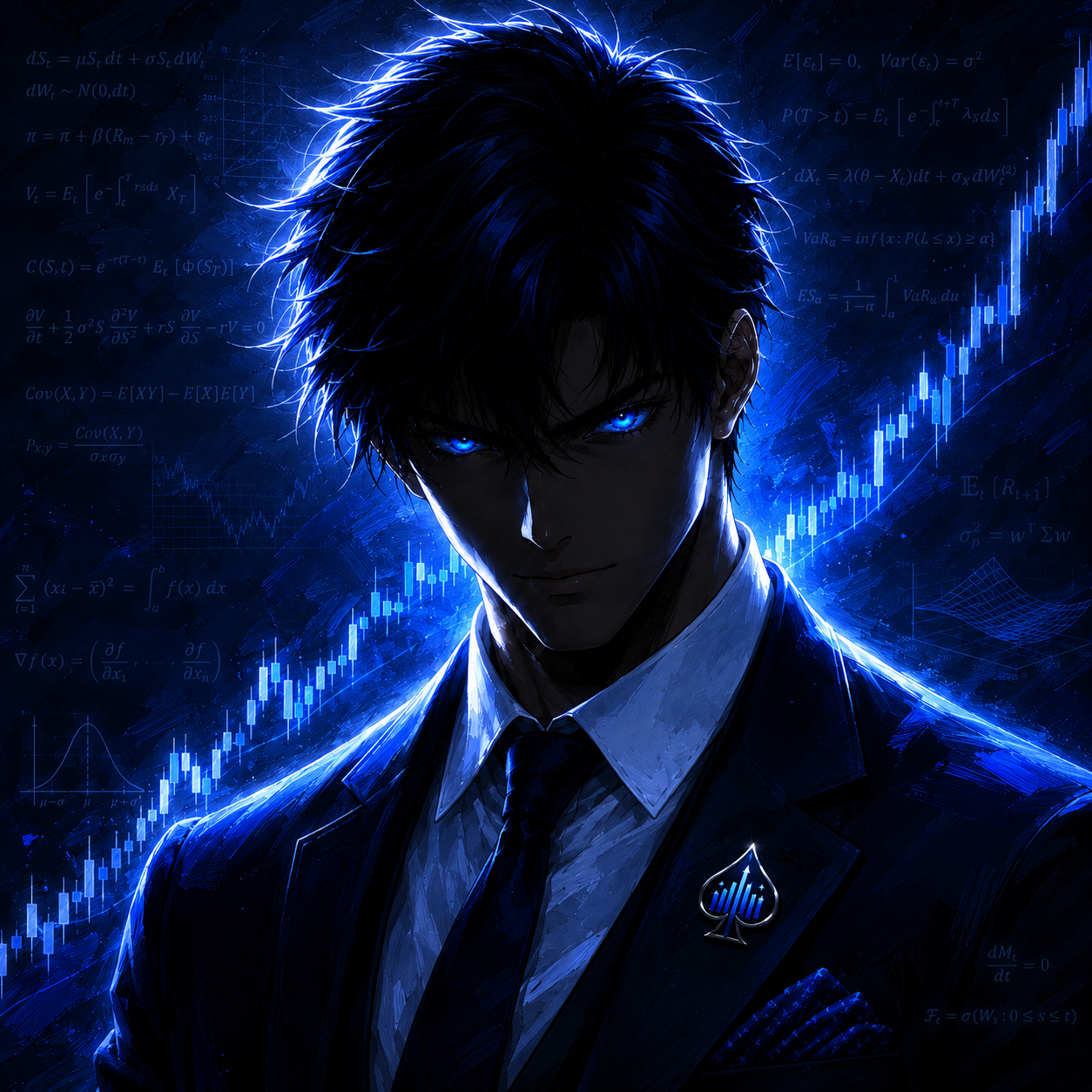 Ace Moon’s illustrated persona against a blue analytical market background