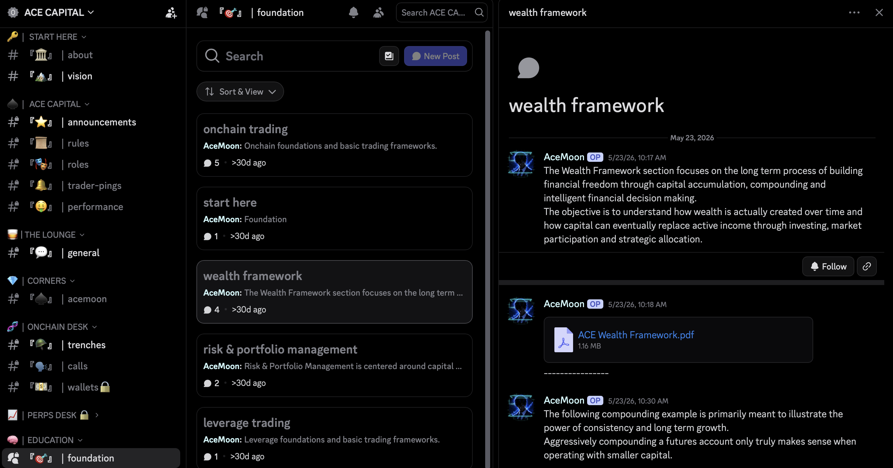 Inside Ace Capital: education channels and the Wealth Framework